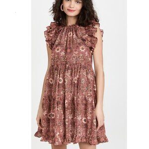 Ulla Johnson Rose Brown Floral Ruffle Mini Dress